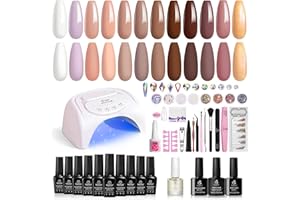 BEETLES GEL POLISH Beetles 12 Colors Pastel Pink Nudes Brown Gel Nail Polish Fall Autumn Starter Kit with Light 48W UV Nail Lamp Gel Base Top Coat Peach Glitter Gel Glitter Powder Nail Art Rhinestone Gems Manicure Kit