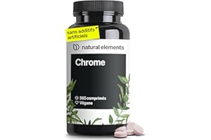 NATURAL ELEMENTS Chrome (picolinate de chrome) – hautement dosé, 200 μg de chrome par comprimé – 365 comprimés – végane, sans additifs inutiles – fabriqué et testé en laboratoire en Allemagne