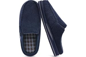 ONCAI Mens Clog Slippers with Arch Support Stripe Faux Fur Cotton-Blend High-Density Memory Foam Warm House Slippers Slip-on Indoor Outdoor Rubber Sole Size 6-15