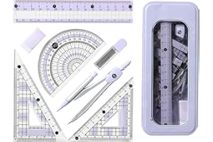 KELTRA Protractor And Compass Set,Geometry Sets for Secondary School Stationery Supplies Pink Aesthetic Cute Math Kit Maths Set Kids Drawing Equipment Box,for Girls Students Teaching (Purple)