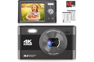 4K Kamera, Vmotal 48MP Foto/ 4K Fps HDVideo/ 2,8-Zoll-Bildschirm/ 18-facher Zoom, kompakte Digitalkamera mit SD-Karte, Kamera für Kinder/Kinder/Jugendliche/Studenten/Anfänger