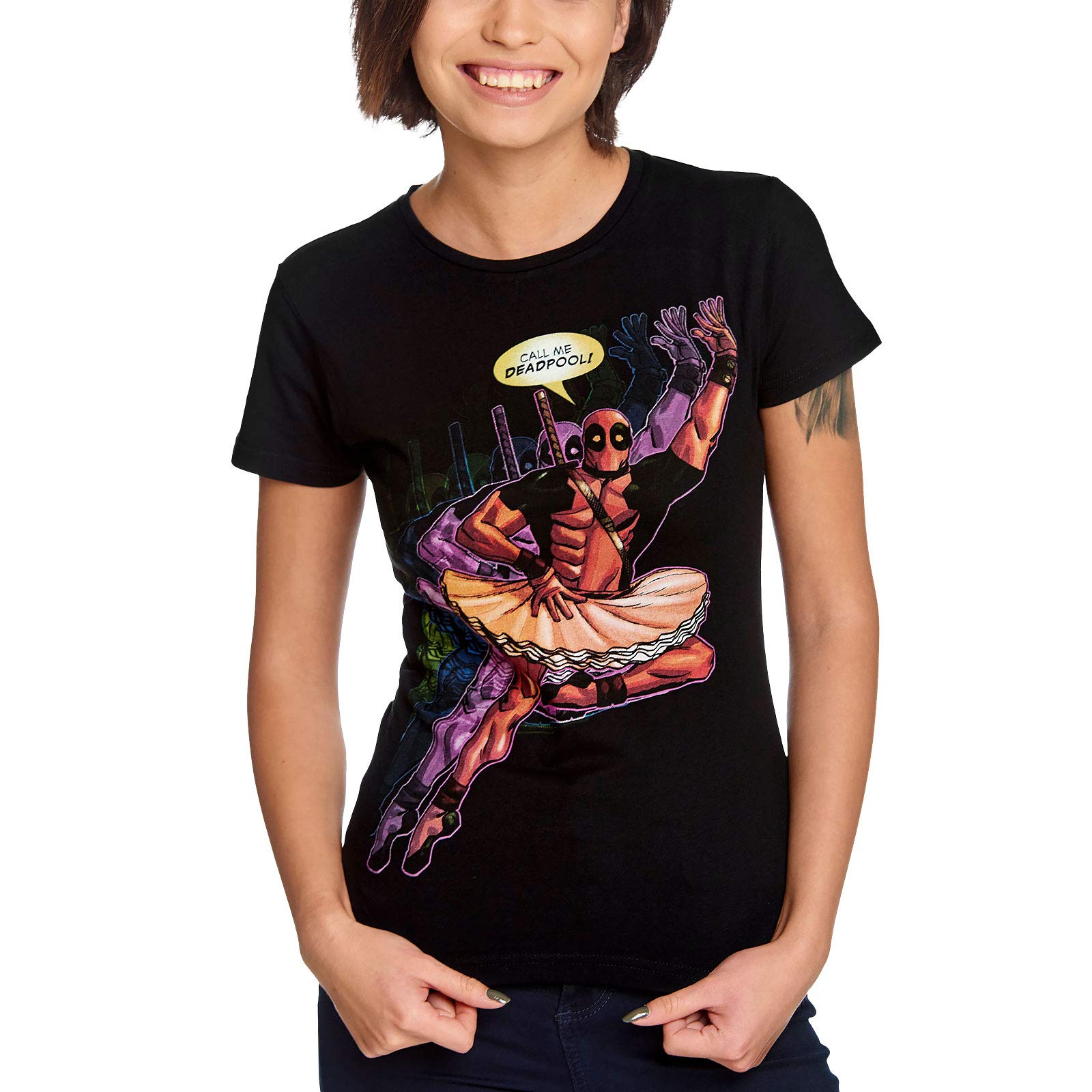 Deadpool-Damen-T-Shirt-Ballerina-Marvel-Baumwolle-schwarz-S
