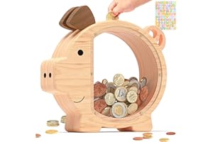Summidate Sparschwein Kinder Holz, Personalisiert große Spardose für Kinder Junge Mädchen, Unzerbrechliche Rechnungen, Münzwechsel, Geldspardose, Geschenk&Dekoration