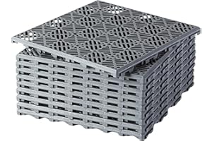 Home Hacks Garden Plastic Tiles 30x30cm Heavy Duty & Durable Interlocking Walkway Floor Path Patio Non-Slip Decking Tile Waterproof Patio Lawn Tiles for Pathway & Terrace (10x Grey)