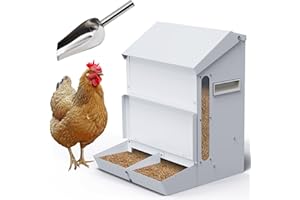 BREUAILY 25LB Mangiatoia Automatica per Polli in Acciaio Inox Mangiatoia per Polli da Appendere Appesa con Pala e Coperchio Alimentatore Automatico per Pollame Galline Anatre Tacchini