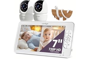 Comfyer Split-Screen Babyphone mit 2 Kameras, 7" HD 720P Video Babyphone ohne WLAN mit Halterung, IR-Nachtsicht Vox-Modus 2-Wege-Audio 6000mAh 300M Reichweite Videoüberwachungsgeräte