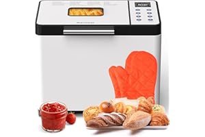 ‎KARINEAR Karinear Brotbackmaschine, 20 Programmfunktion Brotbackautomat mit Handschuhen, 15-Stunden-Zeitvorwahl, 2LB Edelstahl Brotbackautomat mit 3 Laibgrößen und Krustenfarben, Weiß