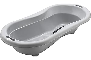 Rotho Babydesign TOP Xtra Gran bañera, Con 2 Alfombrillas antideslizantes y tapón, Ideal para 2 niños, 0-36 meses, Stone Grey (Gris roca), 20500 0286