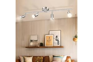 wowatt Luminaire Plafonnier 4 Spots LED Orientables, 6W Spot de Plafonnier 600Lm GU10 Applique Lampe 2800K Blanc Chaud pour Salon Cuisine Chambre Salle a Manger en Nickel Mat