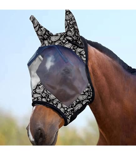 Masque Anti-mouches Pour Cheval – Protection UV, Oreilles Incluses, Maille Respirante, Réglable, Taille L, Bleu/blanc, Pour Toutes Races