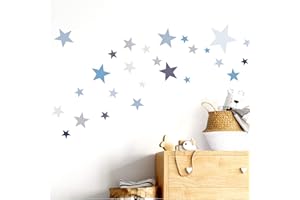 WANDARO Little Deco DL409 tatuaż ścienny, 60 gwiazdek, do pokoju dziecięcego, dla chłopców, gwiazd, niebiesko-szary, wiele kolorów, naklejki ścienne, zestaw do salonu, kolorowe, samoprzylepne,