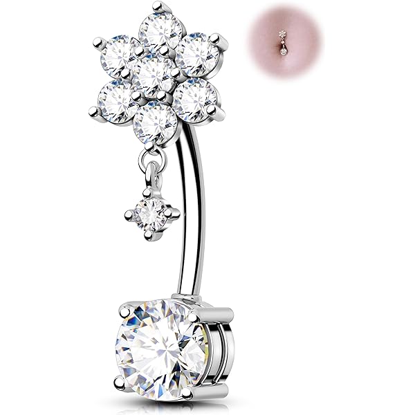 14Kt. gouden navelpiercing met lange slanke hanger