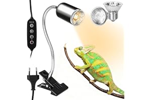 LURICO Lampada uvb Tartarughe, Lampada Rettile e Anfibio con 2 Lampadine UVA UVB, Interruttore Timer Regolabile, Lampadina Riscaldante con Morsetto Rotante a 360 ° per Tartarughe Rettili Lucertole