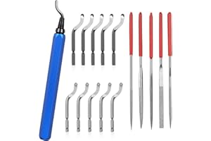 KOMABLEN Desbarbador Metal Manual, Escariador con 10 Piezas Cuchillas de HSS, 5 Limas de Diamante, 360° Giratorio Herramienta de Desbarbado para impresora 3D, plástico, aluminio y Cobre