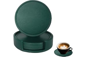 Bdfgh Set of 6 Leather Coasters with 1 Holder for Drinks, Drink Coasters Table Coaster Room/Kitchen/Living Room Accessories, for Cups Mugs Housewarming Gifts Home Decoration Green Navy Black (Green)