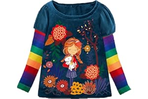 VIKITA T-Shirts Fille Broderie Imprimé Paillettes Coton Enfants 2-8 Ans