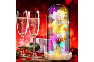 GOHYTAL Rose Gifts, Birthday Wedding Gift for Women, Flower Gift, Artificial Flower Gifts for Mum, Wife, Grandma, Friend, Girlfriend, Sister, Light Up Rose in A Glass Dome for Anniversary Graduation, White