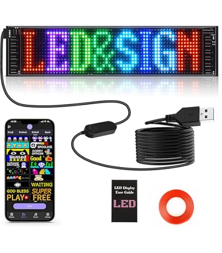 Programmable LED Scrolling Sign For Car - Flexible USB 5V Bluetooth App Control Custom Text Pattern Animation Display For Store, Bar, Hotel - View #3