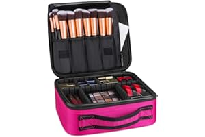 FORRICA Trousse Maquillage Femme Rangement Cosmétique Voyage Sac de Maquillage Professionnel Malette Maquillage Fille avec Cloison Amovible Pinceaux Pochette Rouge