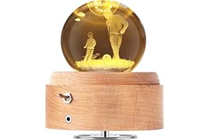BIAOQINBO Carillon con sfera di cristallo, girevole a 360°, carillon in legno, padre e figlio, gioca a calcio con luce, funzione di proiezione illuminata, regalo per Natale, compleanno, San Valentino