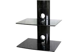 M&G Techno Media Player Konsole Regal Anlageträger Zwei Glasplatten Wandhalterung Schwarz