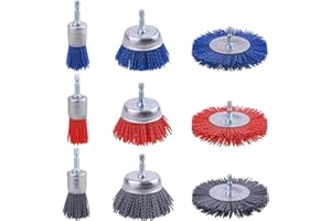CHOONJIN Lot de 9 Brosses Abrasives en Fil de Nylon, Brosse Nylon Perceuse avec Tige Hexagonale 1/4 Pouce, Outils Abrasifs Poncage Bois, Brosse Perceuse pour Enlever Rouille, Corrosion, Peinture (9)