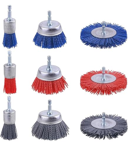 S&R Nylon schijfborstel fijnkorrelig 100 mm, zeskantige schacht 1/4 inch ( 6,35 mm) met fijne nylon draad nylonborstel fijn; draadborstel slijpopzetstuk