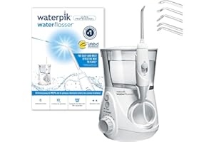 Waterpik Ultra Irrigador Dental Sobremesa Profesional con Agua a Presión y Sistema Avanzado de Control de Presión Mediante 10 Posiciones con 7 Boquillas, Eliminación de Placa Dental, Blanco (WP-660EU)