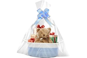 RWBIMTI Cestino regalo vuoto 30 x 20 x 12 cm, cestino intrecciato con sacchetti regalo e nastri, cestino regalo vuoto per Natale, compleanno, matrimonio, cestino decorativo (blu)