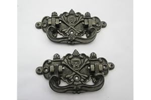 IRONMONGERY WORLD® 2 X CAST Iron Antique Style Coffin Chest Lifting Handles Skull &Crossbones