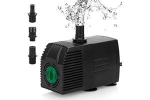 BARST 2500L/H Submersible Water Pump with Sponge Filter, Pond Pump with 5m Power Cord for Aquarium, Fountains, Fish Tank, Water Feature with 4 Strong Suction Cups&4 Nozzles, 45W