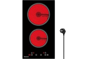 Gudsunal Domino Kochfeld, 2-Platten Glaskeramikkochfeld mit Stecker, 3000W, 9 Heizstufen, 1-99 Minuten Timer, Touch-Steuerung, Automatische Abschaltung, Kindersicherung,Schwarz
