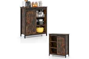 KOMFOTTEU Credenza da cucina, mobile a buffet con porta scorrevole in granaio, armadio da pranzo con 6 scomparti e ripiani regolabili a 3 livelli, mobile industriale, 70 x 30 x 81 cm