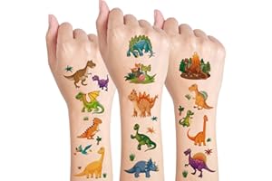 Qpout 10 Sheets Dinosaur Temporary Tattoos for Kids,Cute Dinosaur Stickers for Birthday Parties, Carnival Favors, Classroom Rewards for Boys and Girls