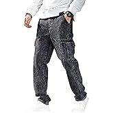 QNIM Cargo for Men | Loose Fit White Denim Jeans | Stylish Cotton Multi-Pocket Casual Styling Pant | Trendy Straight Leg Comf