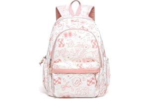 BITUOR School Backpack, Casual Daypack Women, Causal Travel Vacation School Bags, High School Bag College Backpack, Daypack Lightweight Rucksack Secondary School Bookbag for Teenage, Pattern-Pink