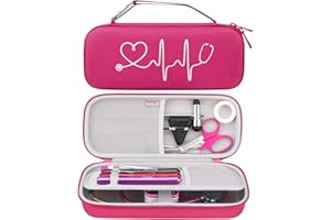 BOVKE Custodia rigida per stetoscopio 3M Littmann Classic III, Lightweight II S.E, Cardiology IV Diagnostic, MDF Acoustica Deluxe - Spazio extra per martello medico e penlight, Lampone
