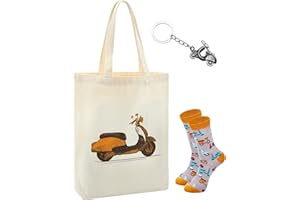 Gulfmew Set de 3 Regalos de Moto Llavero de Motocicleta Metálico Calcetines Divertidos de Moto Bolso Tote de Compras de Moto Amuleto de Suerte Conducir con Cuidado para Navidad Conductor Hombre Mujer