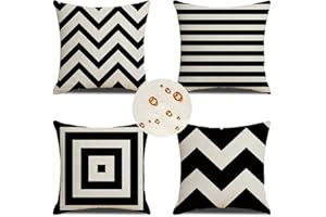 ZOULILE Outdoor Wetterfest Kissenbezug 60x60 cm 4er Set Schwarz Kissenbezüge Weiss Outdoor Kissen Wasserdicht Leinen Sofakissen Dekokissen für Garten Couch Terrasse Bank Stuhl Outdoor Heimdekoration Geschenke