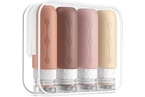 Gemice Juego de botellas de viaje de silicona de 90 ml, 4 piezas de contenedores de viaje a prueba de fugas y juego de artículos de tocador de viaje, recipientes de líquidos reutilizables aprobados