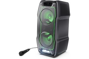 Sharp PS-931 Party Speaker, microfono, TWS, Bluetooth, 2xUSB, 2 porte da 6,3 mm per microfono e chitarra, luci multicolori, 180W P.maxima, batteria litio integrata con fino a 13 ore di riproduzione