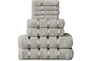 GC GAVENO CAVAILIA Lot de 8 Serviettes Super Douces en Coton égyptien - Séchage Rapide - Très absorbantes - Argenté - (4 Serviettes pour Le Visage + 2 essuie-Mains + 2 Serviettes de Bain)