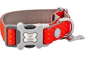 HUGO & HUDSON Nylon Dog Collar with Quick Release Safety Buckle, Red & Coral Polka Dot, XS