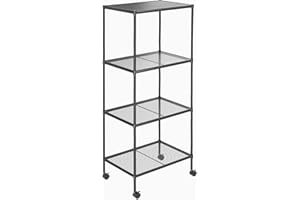 OVICAR 4-Tier Wire Storage Shelves, Adjustable Shelving Units with Wheels, Steel Metal Storage Rack for Kitchen Pantry Closet Laundry, Durable Organizer Garage Tool Storage Shelf (Black, 4 Tiers)