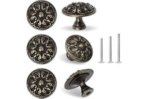 ShipeeKin 6 manopole per mobili retrò anticate da 30 mm, con motivo a fiori di castello, in bronzo, vintage, in ottone, per armadio, cassettiera, cucina