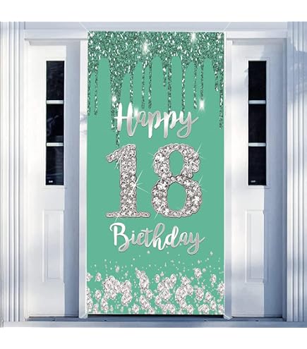 Poster Sfondo Per Festa 18 Anni – Banner In Vinile Turchese 150x90 Cm Con Occhielli, Happy 18th Birthday - 3