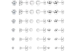 YADOCA 18 Paare Edelstahl Silber Ohrringe für Damen Mädchen Runde Ball Zirkonia Faux Perle Ohrringe Stecker Set Ohr Piercing Ohrstecker Verschiedene Größen (3-8mm)