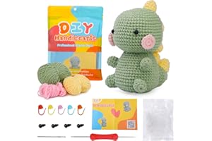 KUPPT kit per animali all'uncinetto per principianti, , per principianti con uncinetti, filato, video di istruzioni, per lavori a maglia per fai da te (Dinosauro)