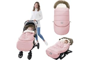 LAT LEE AND TOWN LAT Saco Silla Paseo Universal, Saco Carro Bebe Invierno con Sección Extensible Extraíble, Impermeable Saco Invierno Silla Paseo para Cochecito Carrito (Cuello de Pelo, Rosa)