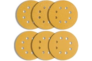 DONKEN 125mm Sanding Discs Pads, 60PCS Orbital Sander Discs 60 80 120 180 320 400 Grit Sand Sheets, 8 Holes Gold Sand Paper, Backing for Random Orbit Sanders (60)